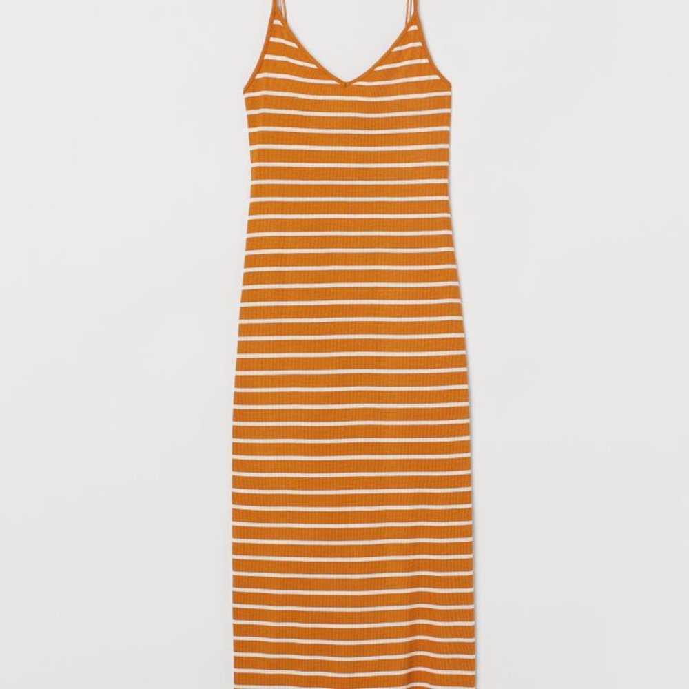 H&M Divided Womens Mustard Yellow and White Striped Summer Spaghetti Dress